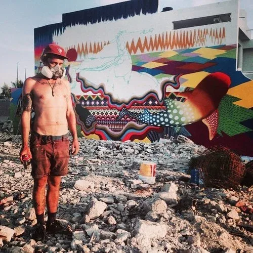 Aaron Glasson for seawalls 2014 — mural documented by Tulum Art Club in Tulum.