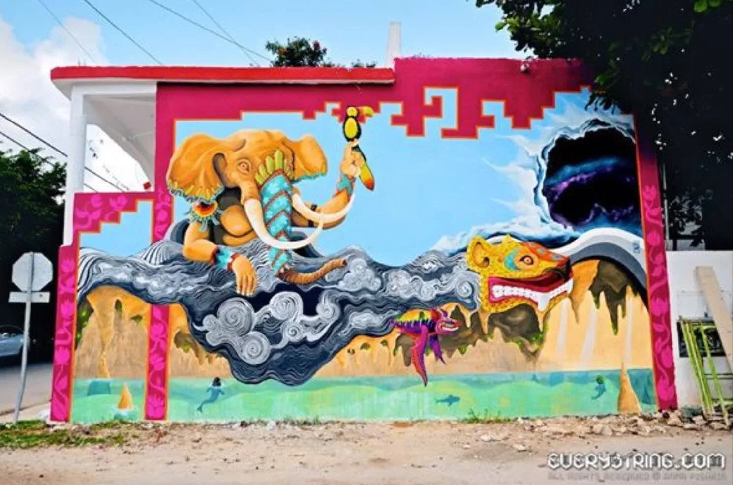 Archival photograph of a mural documented by Tulum Art Club in Tulum.