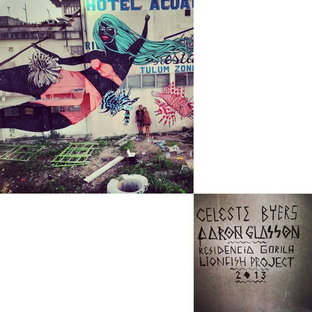 Aaron glasson & Celeste Byers 2013 — mural documented by Tulum Art Club in Tulum.