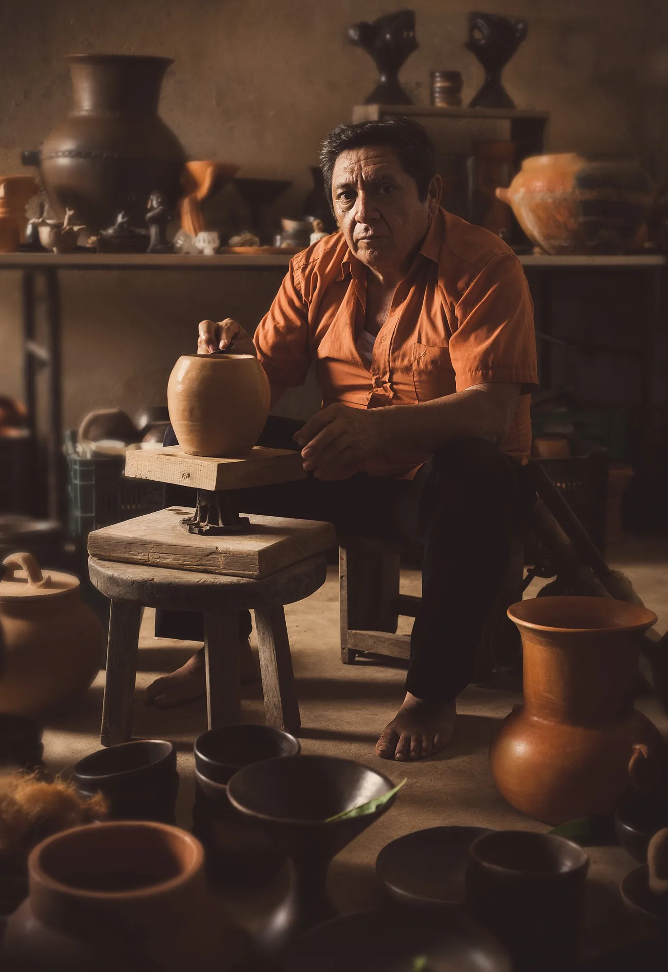 A finished hand-built clay piece from the workshop